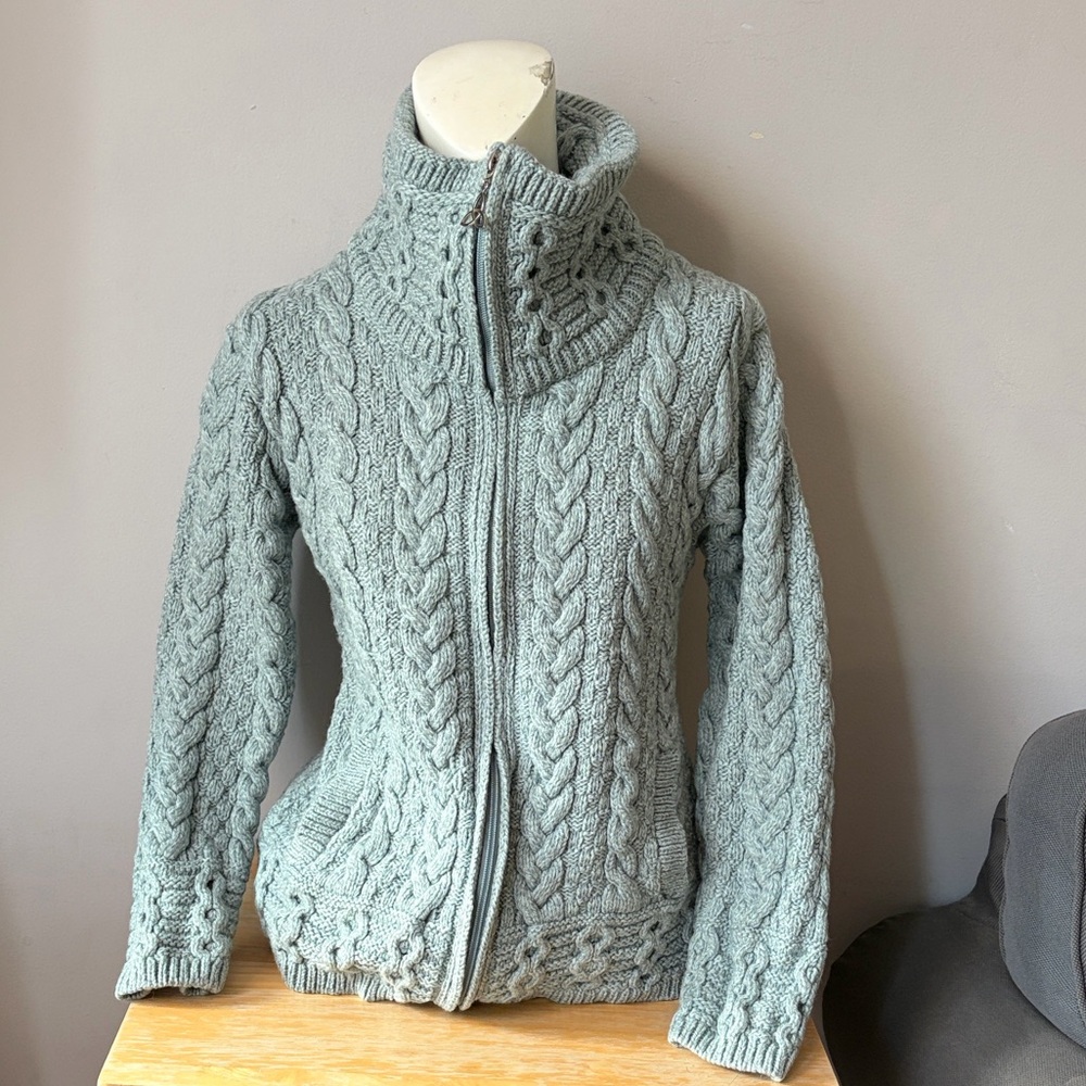 Aran Crafts Merino Wool Turtleneck Cardigan